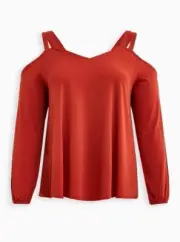 Torrid Orange Cold Shoulder Crepe Cut Out Top Plus Size 5X NWT Balloon Sleeve