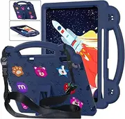 [Jarttarn] Case Compatible with Samsung Galaxy Tab S9 Fe Plus Shockproof Case with Handle/Stand/Shoulder Strap/Pencil Holder Cute Kids Cover, DIY Cartoon Pattern (Navy Blue-B)
