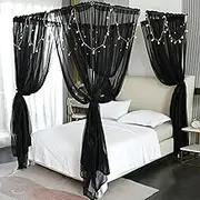 Akiky Canopy for Girls Room Bed Curtains Elegant Sheer Curtain for Twin Full Queen King Size Bed Drapes,8 Panels Canopies with Light,Room Décor(Full/Queen,Black)