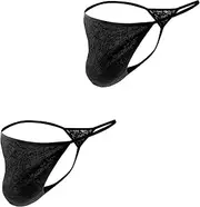 [GAREDOB] Sexy Men Lace Thong Comfortable Soft Lace T Back Thongs Panties String Waistband Black 2Pcs Size M, Black 2pcs-string Waist Thongs, Medium