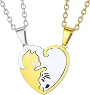[Dreuyet] Cat Matching Necklaces Best Friend Necklaces Heart Yin Yang Cat Friendship Necklace Black White Matching Puzzle Cat Couples Necklace Cute Cat Hugging Necklace Anniversary Jewelry