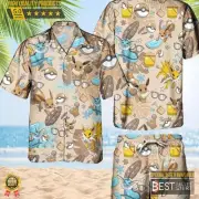 Pokemon Eevee Hawaiian Pattern Hawaii Shirt Aloha Anime Vaporeon Button Up Shirt