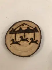 2.5” Hand Burned Pyrography Ornament “Carousel”