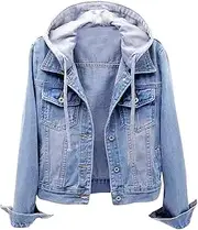 [Snoly] Women's Jean Buttons Ripped Denim Jackets Coats with Detachable Hood,Sherpa Fleece Linings And regular Jackets