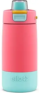 [Ello] Kids Colby 12oz Stainless Steel Insulated Water Bottle with Straw and Built-In Silicone Coaster Carrying Handle and Leak-Proof Locking Lid for School Backpack, Lunchbox, and Outdoor Sports, Coral