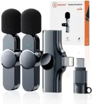 2x Wireless Lavalier Mic for iPhone Android – Noise Canceling 360° Clip-On Mic