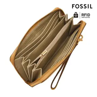 【FOSSIL】Logan 多層真皮拉鍊RFID防盜長夾-土黃色 SL7831763(母親節)