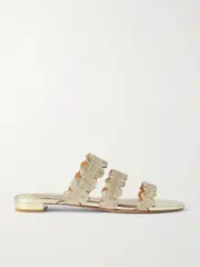 [Aquazzura] Aquazzura - Wavy Metallic Leather Slides - Gold - IT40 IT 40 Gold
