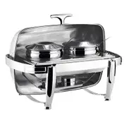 SOGA 6.5L Stainless Steel Double Soup Tureen Roll Top Buffet Chafing Dish
