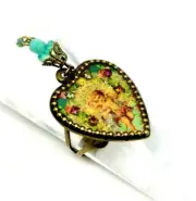 Michal Negrin colourful Enamel Flowers Angels Crystal Heart-shaped Ring.