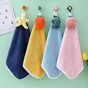 ZDY 4 Pack Cute Hand Towels, Bathroom Towels with Hanging Loop, Children Hand Towel Animals, Microfiber Coral Fleece Absorbent Hand Towel for Kitchen Bathroom Bedroom (4pcs)