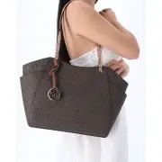 Michael Kors Jet Set Chain Brown MK Signature Large Shoulder Tote Bag