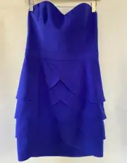 NWT Club Monaco Strapless Layered Ruffled Mini Prue Dress Blue SZ 6