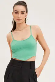 Green Seamless Corset Detail Singlet Top - Size S, Women's Singlet