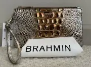 Brahmin Melbourne DAISY Large Wristlet Clutch MACCHIATO OMBRE Gold Silver NWT