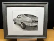 Drawing of a 1969 Chevy Chevrolet Nova Graphite Pencil Art Sketch Picture Print