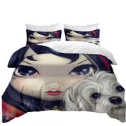 Faces of Faery #41 Girl with Adorable Maltese Dog Quilt Cover