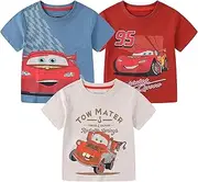 Disney Cars Lightning McQueen Boys 3 Pack Short Sleeve Crew Neck T-Shirt for Toddler and Big Kids