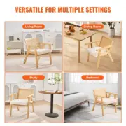 Mid Century Modern Rattan Upholstered Dining Chair with Armrest Beige Retro