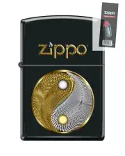 Zippo 204586 Yin and Yang Design Black Matte Lighter + FLINT PACK