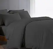 Oversized King Duvet Cover 1000 Thread Count 100% Egyptian Cotton for Comforter Solid Pattern Quality Breathable Long Lasting Sateen Weave Dark Grey Quilt Duvet Cover - 1 Piece Set