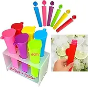Set of 6 Silicone Ice Pop Mold ICY Pole with Holder, Food Grade Silicone Large 80ml Capacity Solid Colors DIY Ice Cream – Great Healthy Everyday Treats