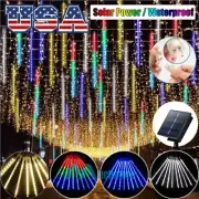 Solar LED Meteor Shower Lights Fairy String Light Falling Rain Tree Garden Xmas