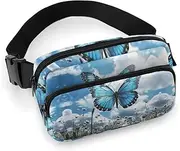 [YTLKGFP] Waist Pack Blue Butterfly And Clouds Printed Butt Pack Fanny Pack Hip Bum Bag for Workout Traveling Casual Running Hiking Cycling, Blue Butterfly And Clouds, 7.9 X 5.1 in
