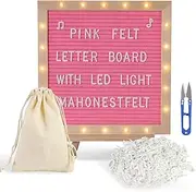 Pink Felt Letter Board with Stand, Built-in LED Lights With Tripod Stand and Wall Mount Hanger for Party Home Decor(10x10),Menu Board, 340 Letters for Custom Sign Messages, Party Planning (Pink)