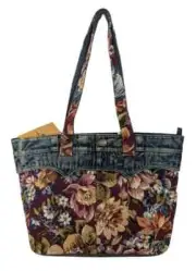 Patricia Nash Ambrose Floral Tapestry and Denim Tote Bag-Wine -New- Org. $299.95