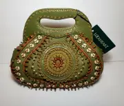 LOCKHEART RARE GABRIELLA EDITH BEADED CROCHETED MIXED MEDIA LEATHER HANDBAG $345