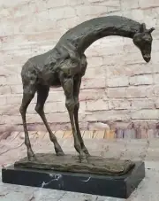 African Graceful Giraffe Statue Bronze Sculpture Signed Milo Wildlife Figurine