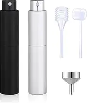 KAYZON Mini Perfume Atomizer for Travel - Portable Refillable Spray Bottle Scent Pump Case Fragrance Empty Cologne Dispenser – 8ml Perfume Container Sprayer For Traveling Outdoor (Black, Silver)
