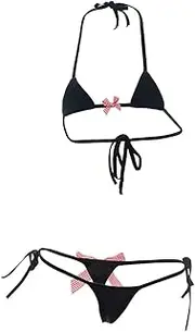 [ABAFIP] Womens Micro Tanning Bikini Kawaiii Japanese Cute Anime Lingerie Set Tiny Bra Thong Panty Bottom Extreme Swimsuit