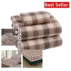 Luxuriously Soft 100% Cotton Flannel Twin Sheets Set - 3 Pieces, Beige Plaid