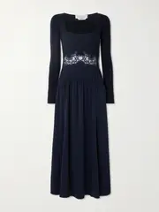[Gabriela Hearst] Gabriela Hearst - Prior Pleated Lace-trimmed Cashmere And Silk-blend And Silk Midi Dress - Navy - IT40 IT 40 Blue
