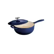 Enameled Cast Iron Saucier Pan with Lid, 3-quart, Blue