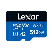 Lexar High-Performance 633x 512GB microSDHC UHS-I Card BLUE Series + adaptor 512GB C10, A2, UHS-I (U3), V30, up to 100MB/s read, 70MB/s