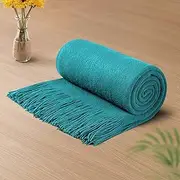 Vonty Teal Knitted Blanket with Tassels Fringe 50" x 60", Super Soft Knit Throw Blanket, Farmhouse Decorative Lightweight Blanket for Couch, Sofa, Bed