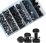 Ymaiss 100Sets/200Pcs M5 M6 Cage Nuts Screws and Washers Set,Metric Square Hole Hardware Cage Nut Screws and Washers for Rack Mount Server Shelves Cabinet,Routers Server Rack Black Upgraded Box