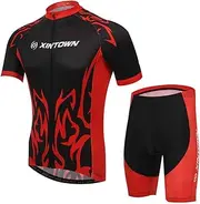 [JW-MZPT] Short-Sleeved Cycling Suit, Handsome Pattern, Breathable and Comfortable Moisture Wicking, Shock-Absorbing Shorts,M