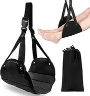 Airplane Footrest, Portable Travel Foot Hammock, Adjustable Height Airplane Foot Rest Hammock for Travel, Home, Office (Black)