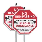 No Trespassing Property Under 24 Octagon Sign With Stake Weather Resistant