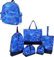 [COLORFUL CANDY STYLE] NT802200 School Entrance School Entrance 6-piece Set, Lesson Bag, Shoe Case, Drawstring Bag, Gymnastics Clothing Bag, Lunch Bag, Cup Bag, Small Items, School Backpack, Blue