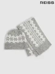 Reiss Grey Melange Berwin Hat and Scarf Set (E84213) | $75