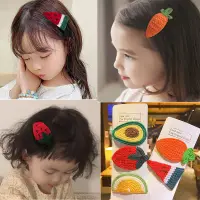 在飛比找蝦皮購物優惠-5件套兒童針織水果髮夾兒童髮夾韓國公主寶寶髮夾