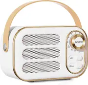 Portable Retro Bluetooth Speaker Wireless Vintage Radio Speaker with Rich Bass Stereo Sound - White