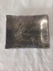 VINTAGE WENDELL AUGUST FORGE BASS FISH TRAY, 4 X 5 INCHES, NOS, GROVE CITY PA