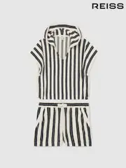 Reiss Blue Sam 13-14 yrs Hoodie and Shorts Stripe Towelling Set (F18340) | $110