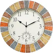 UMEXUS Indoor Outdoor Clock and Thermometer, 13 Inch Large Waterproof Weatherproof Wall Clocks, Retro Silent Non-Ticking Battery Operated Decor for Garden Kitchen Bathroom